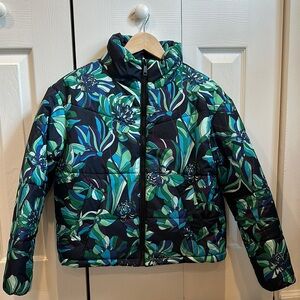 Badgley Mischka Vintage Print Floral Puffer Jacket - Floral Blue and Green
